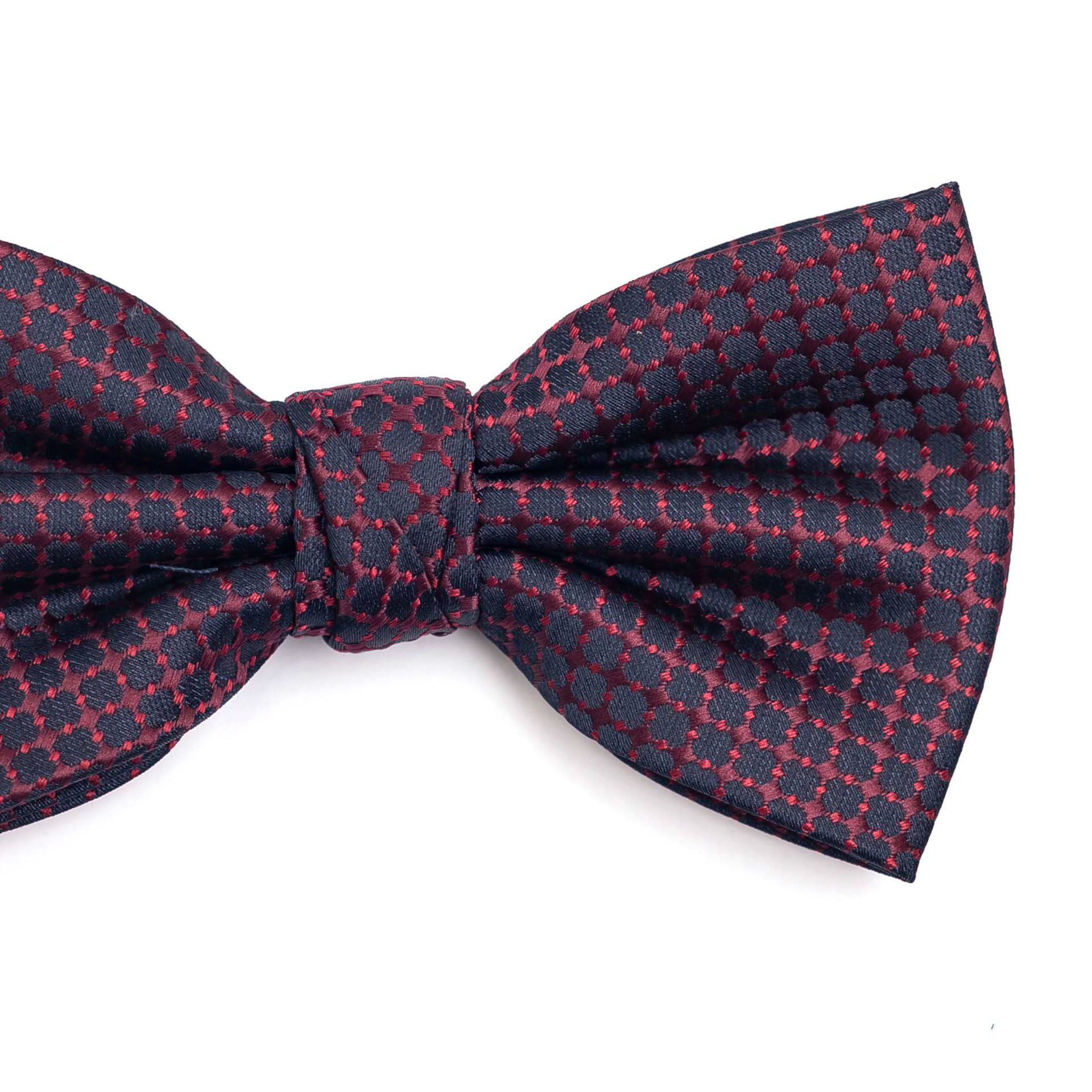 Gravata Borboleta Em Poliéster Azul Marinho Com Quadriculado Vinho Com Detalhes Em Vermelho
