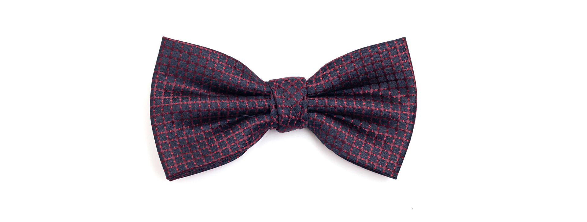 Gravata Borboleta Em Poliéster Azul Marinho Com Quadriculado Vinho Com Detalhes Em Vermelho - Hover