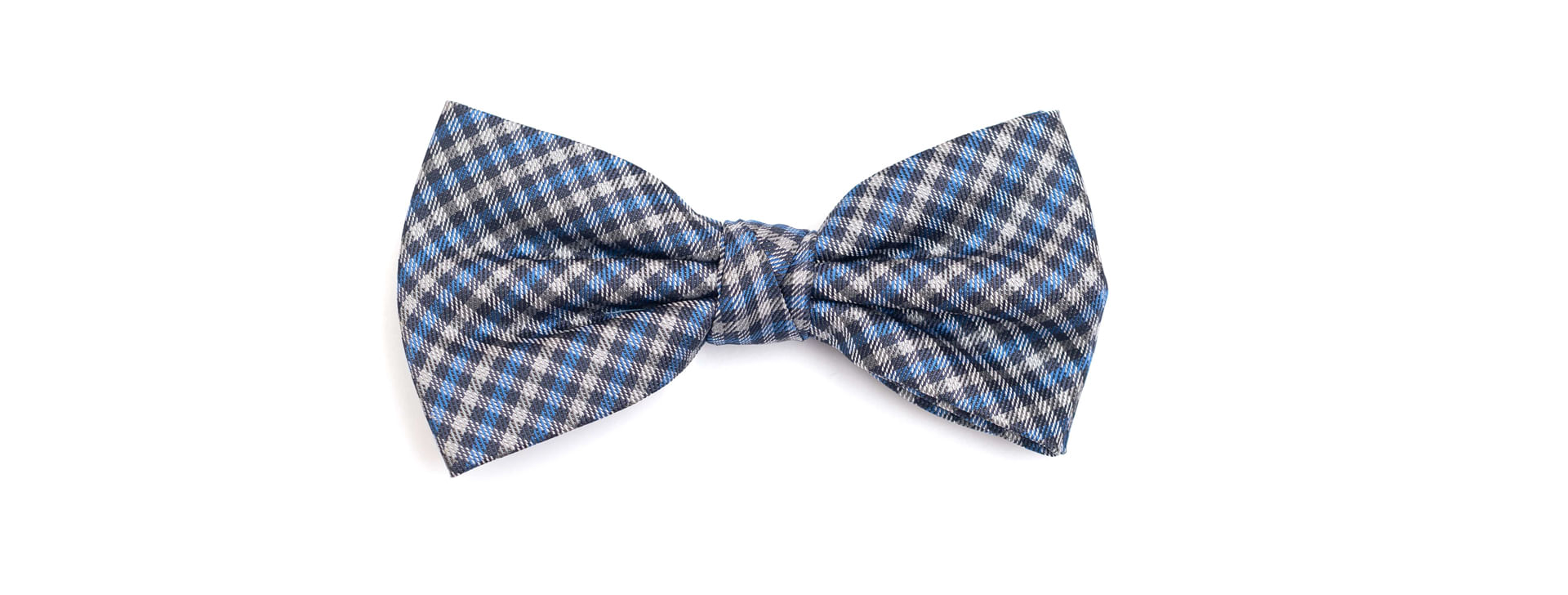 Gravata Borboleta Em Poliéster Xadrez Cinza E Preto Com Detalhes Em Azul E Branco - Hover
