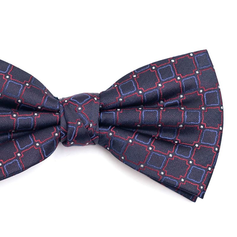 Gravataborboletaempoliesterazulmarinhocomdesenhogeometricoazulevermelhocomdetalheembranco