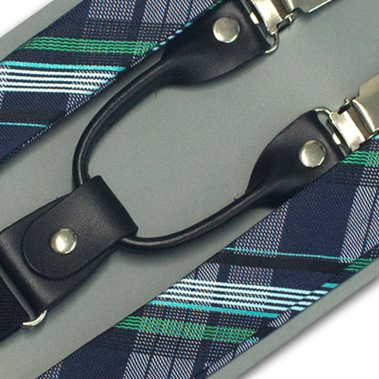 Suspensório Xadrez Marinho, Tons De Verde E Preto