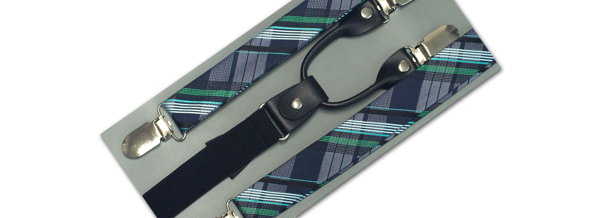 Suspensório Xadrez Marinho, Tons De Verde E Preto - Hover