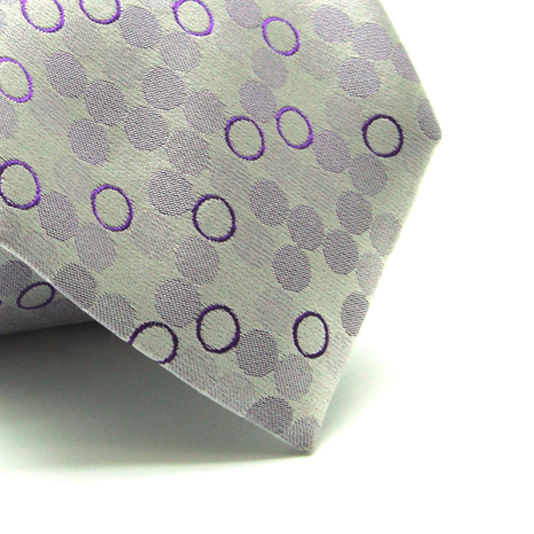 GRAVATA  JACQUARD TRADICIONAL 8CM SEDA DESENHOS DE CIRCULOS LILAS