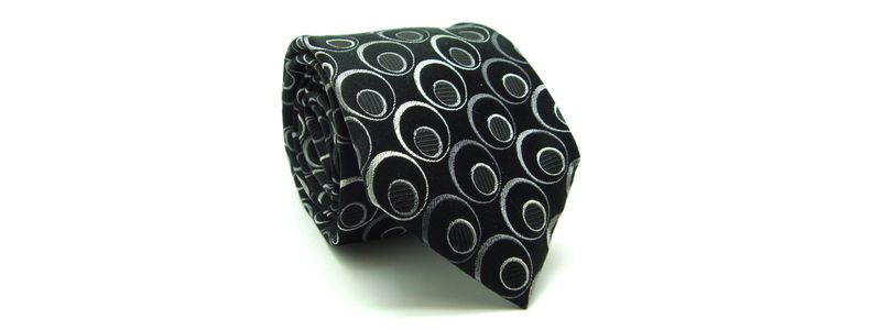 Gravata-de-seda-estampada-preta-com-multiplas-bolas-Camelo