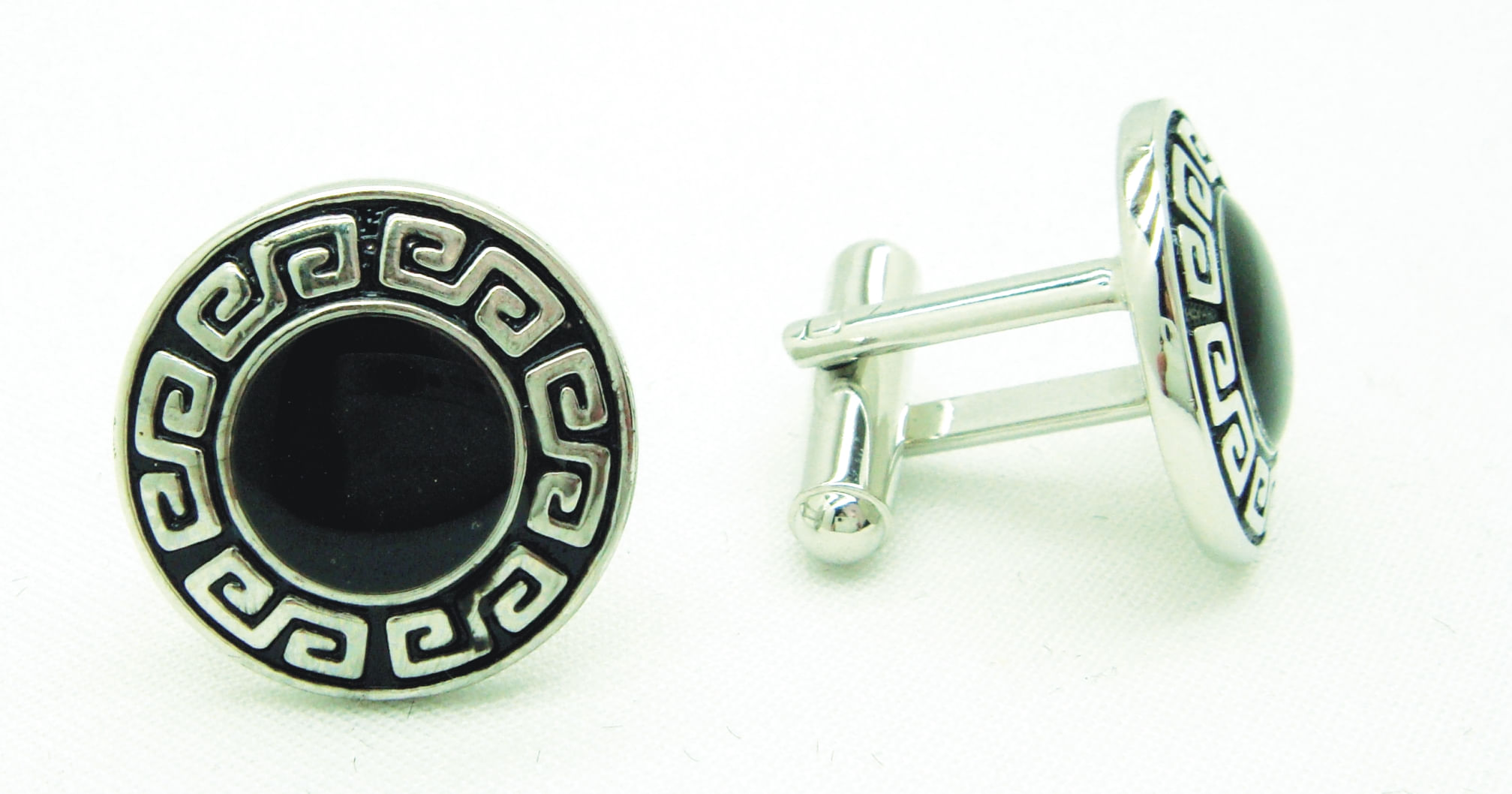 Abotoadura Redonda Prata Com Bola Preta - Hover