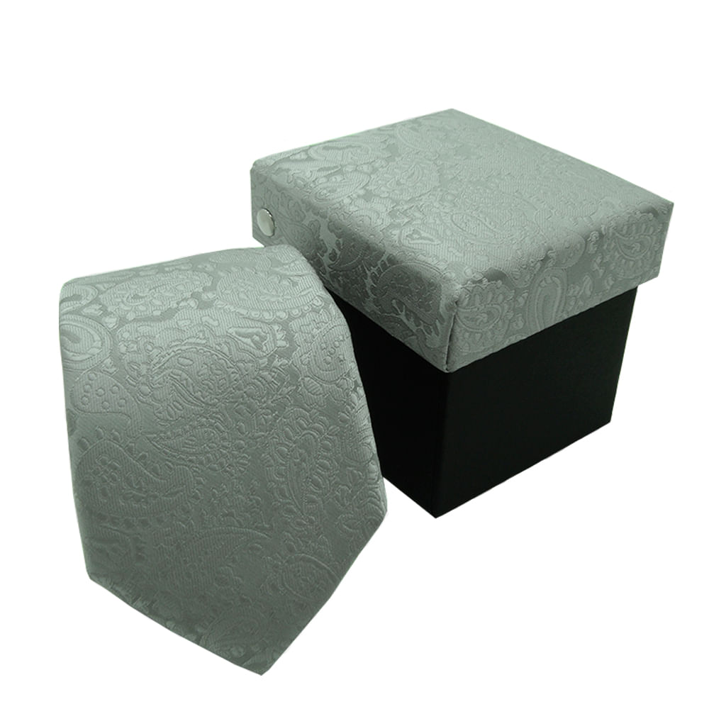 Gravata Slim Jacquard Em Poliéster Com Caixinha