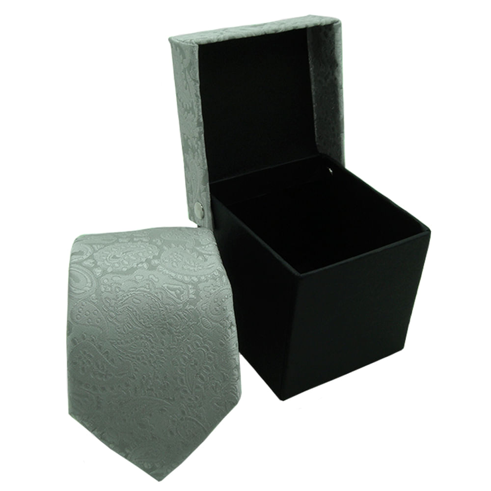 Gravata Slim Jacquard Em Poliéster Com Caixinha - Hover