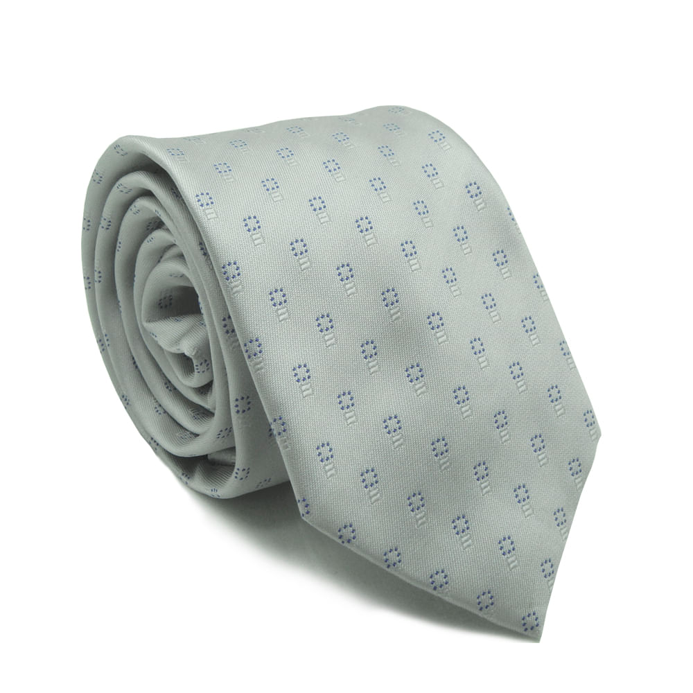 Gravata Tradicional Em Poliéster Cinza Com Detalhes - Hover