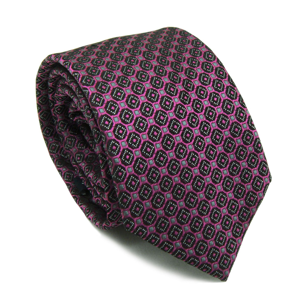 Gravata Tradicional Em Poliéster Rosa Estampada - Hover