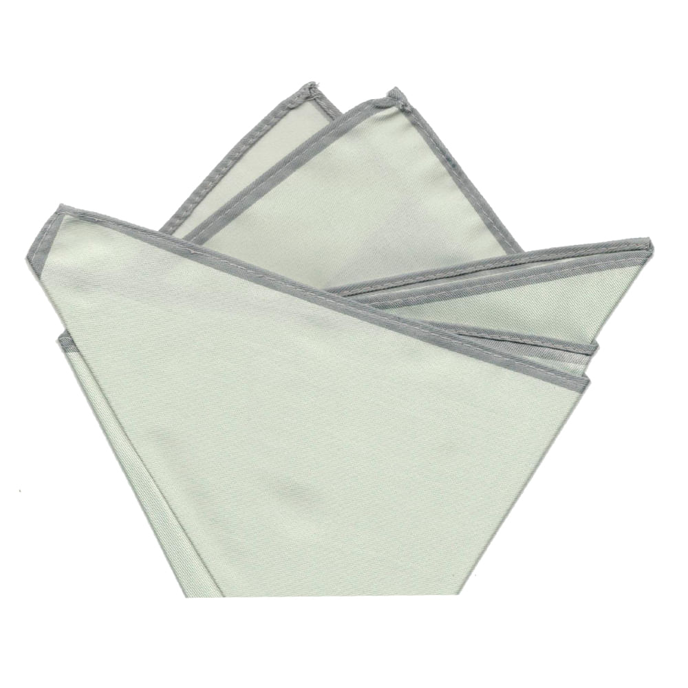 Lenço De Bolso Em Poliéster Verde Claro Com Borda Cinza - Hover