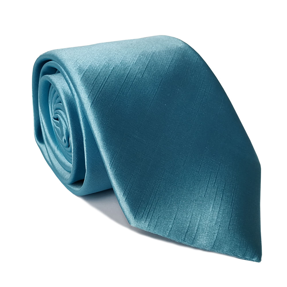 Gravata Cerimonial Tradicional Shantung Lisa Azul Tiffany - Hover