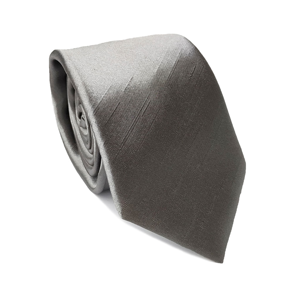 Gravata Tradicional Cerimonial Shantung Cinza Prateado Falso Liso - Hover