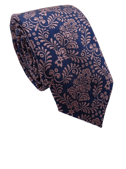 Gravata Slim Poliéster Azul Marinho Com Estampa Floral Pink - Hover
