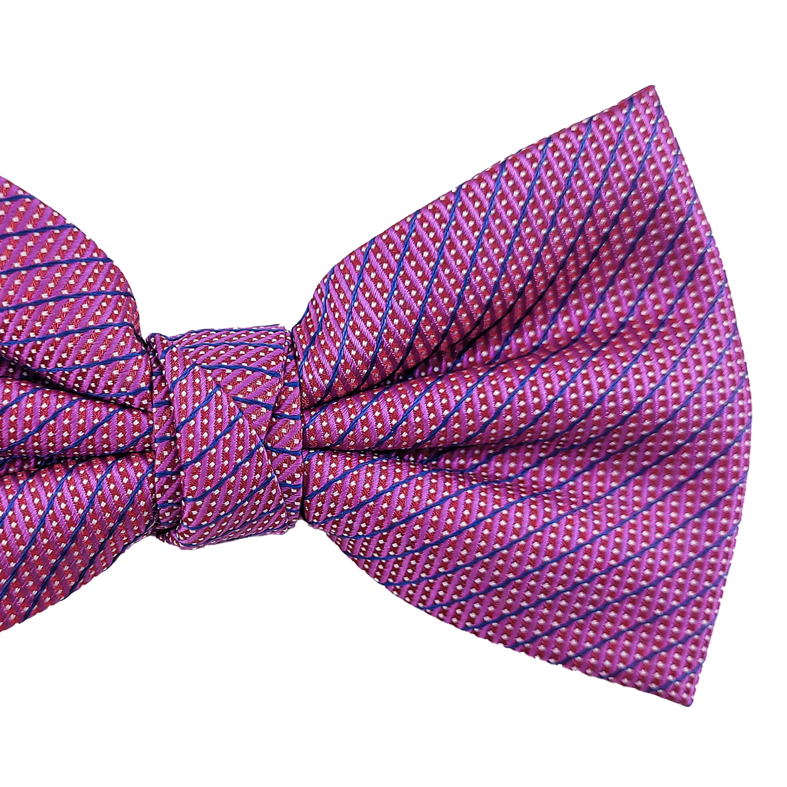 Gravata Borboleta Rosa Com Listra Azul E Detalhes