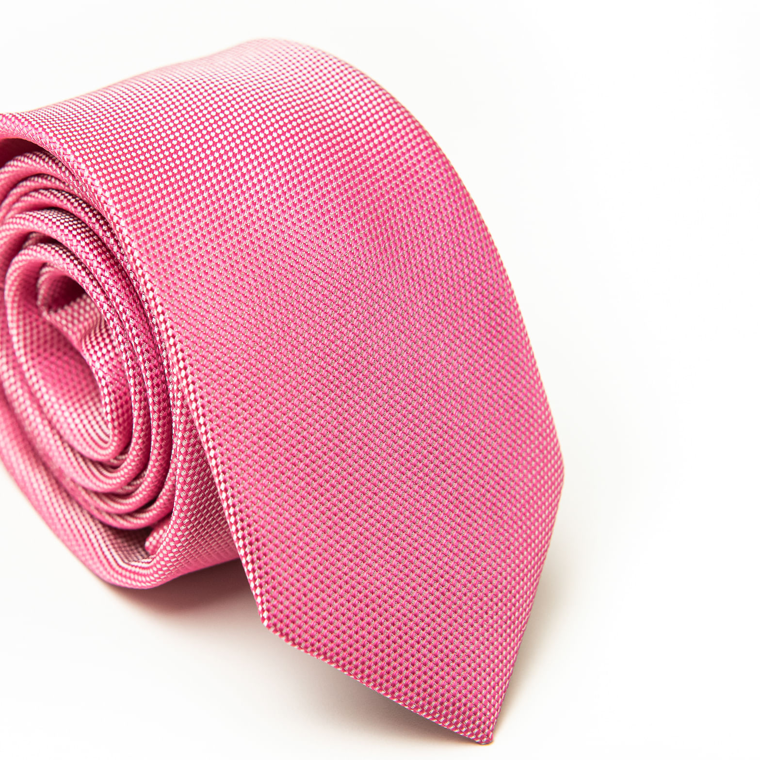 Gravata Slim Rosa Com Detalhes Branco