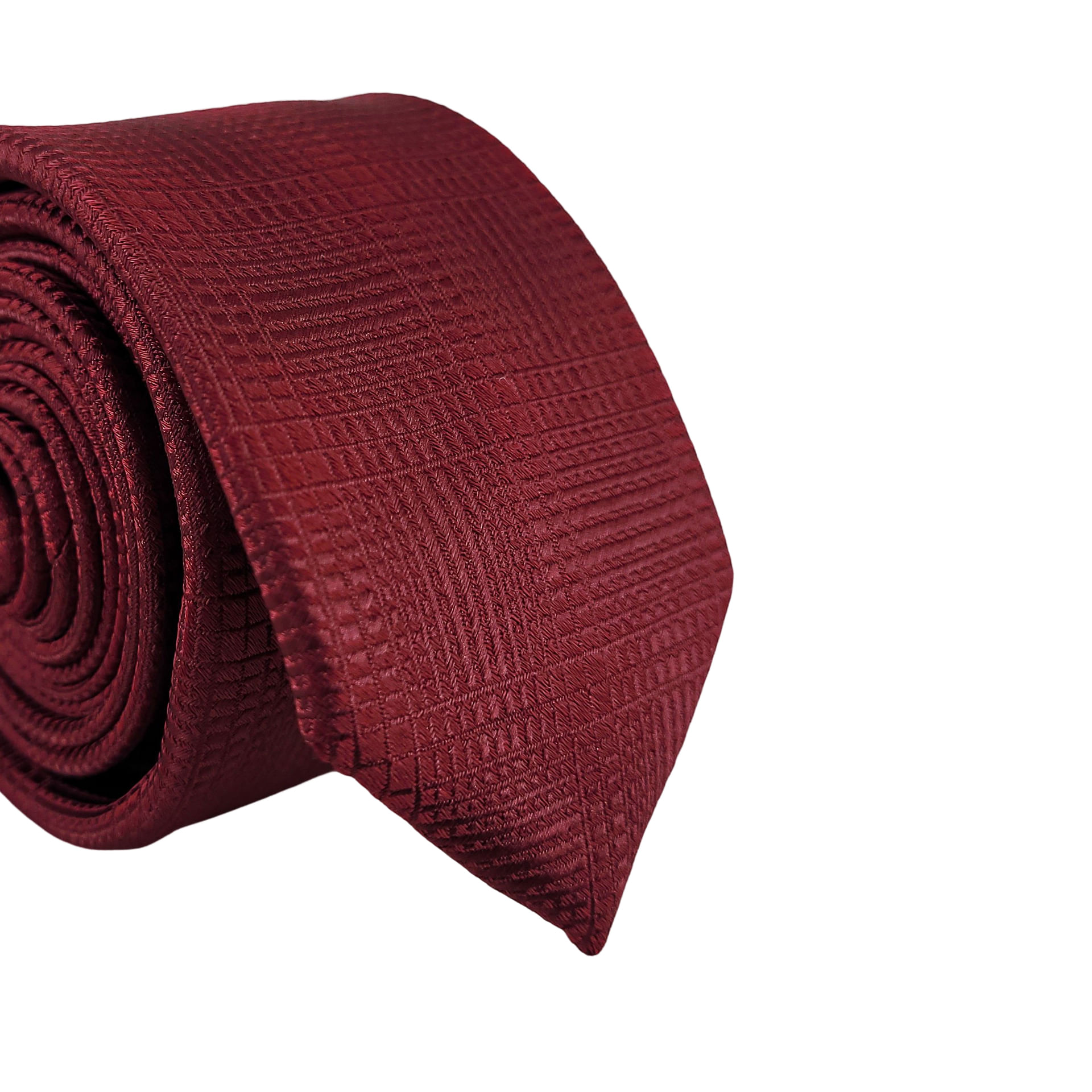 Gravata Slim Jacquard Poliéster Vinho Com Listras Desenhadas