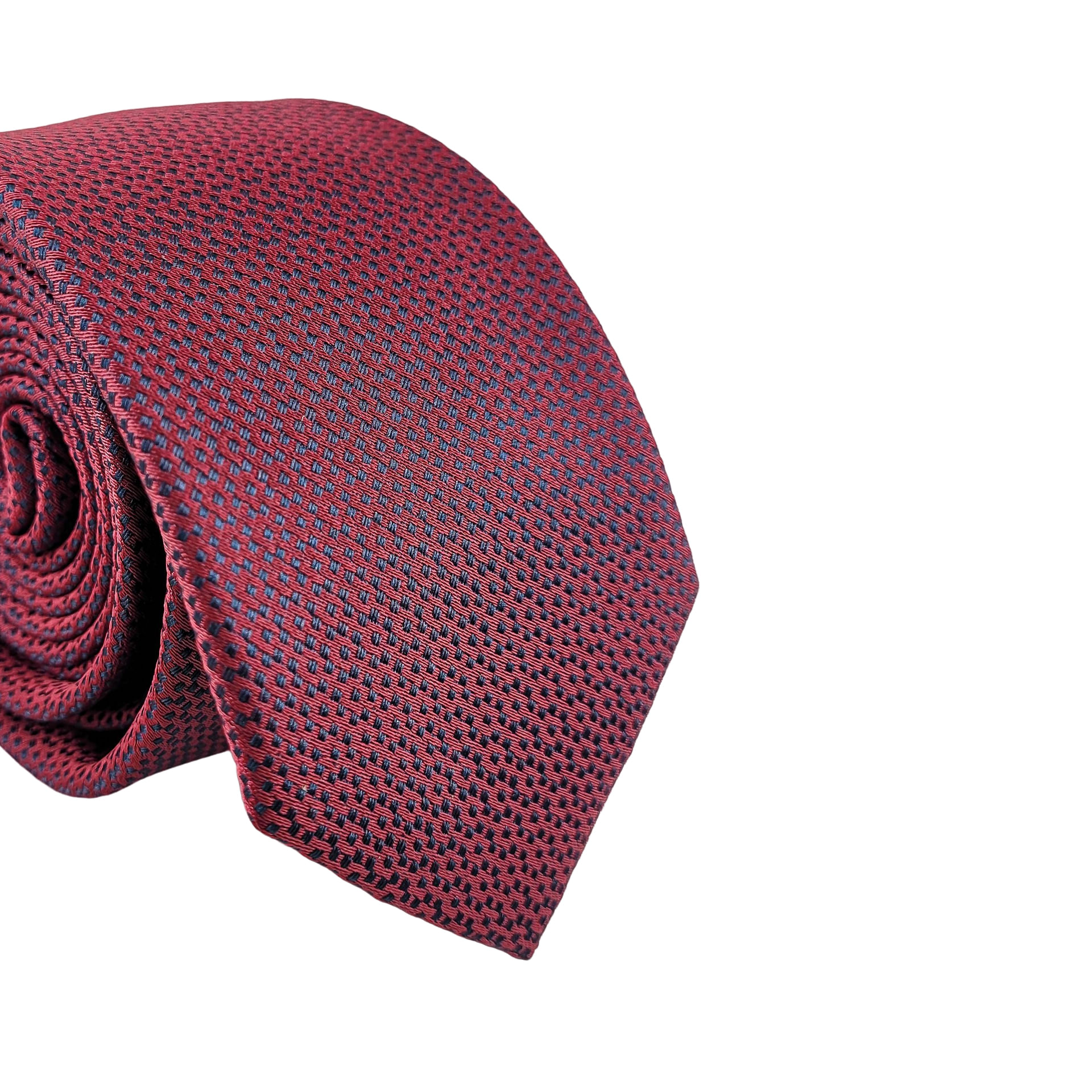 Gravata Slim Jacquard Poliéster Vinho Com Detalhes Preto