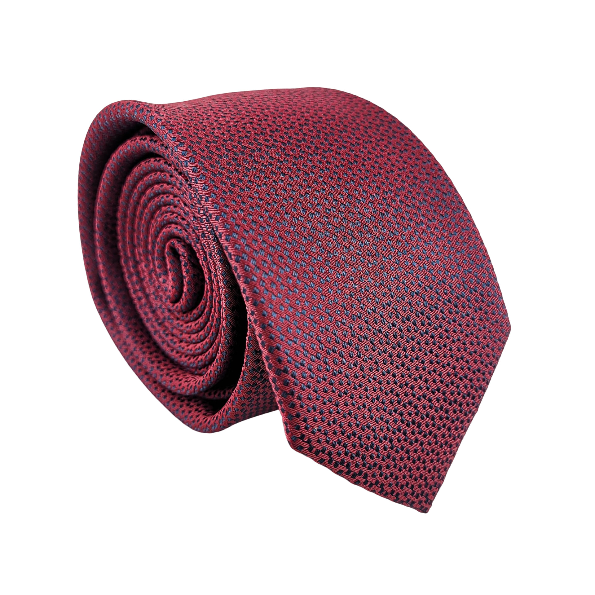 Gravata Slim Jacquard Poliéster Vinho Com Detalhes Preto - Hover