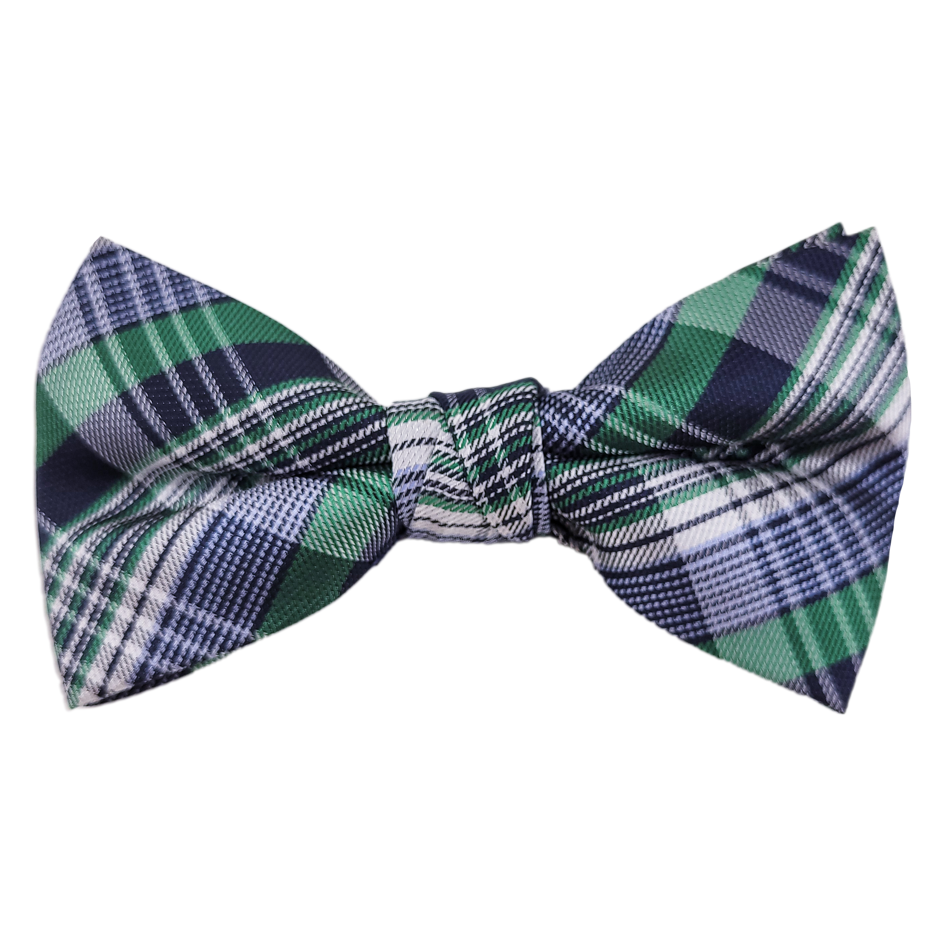 Gravata Borboleta Em Poliéster Xadrez Verde, Azul e Branco - Hover