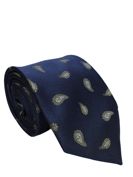 Gravata Tradicional Seda Azul Marinho com Desenhos - Hover