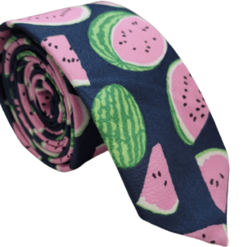 GravataSlimAlgodaoAzulcomDesenhosMelancia