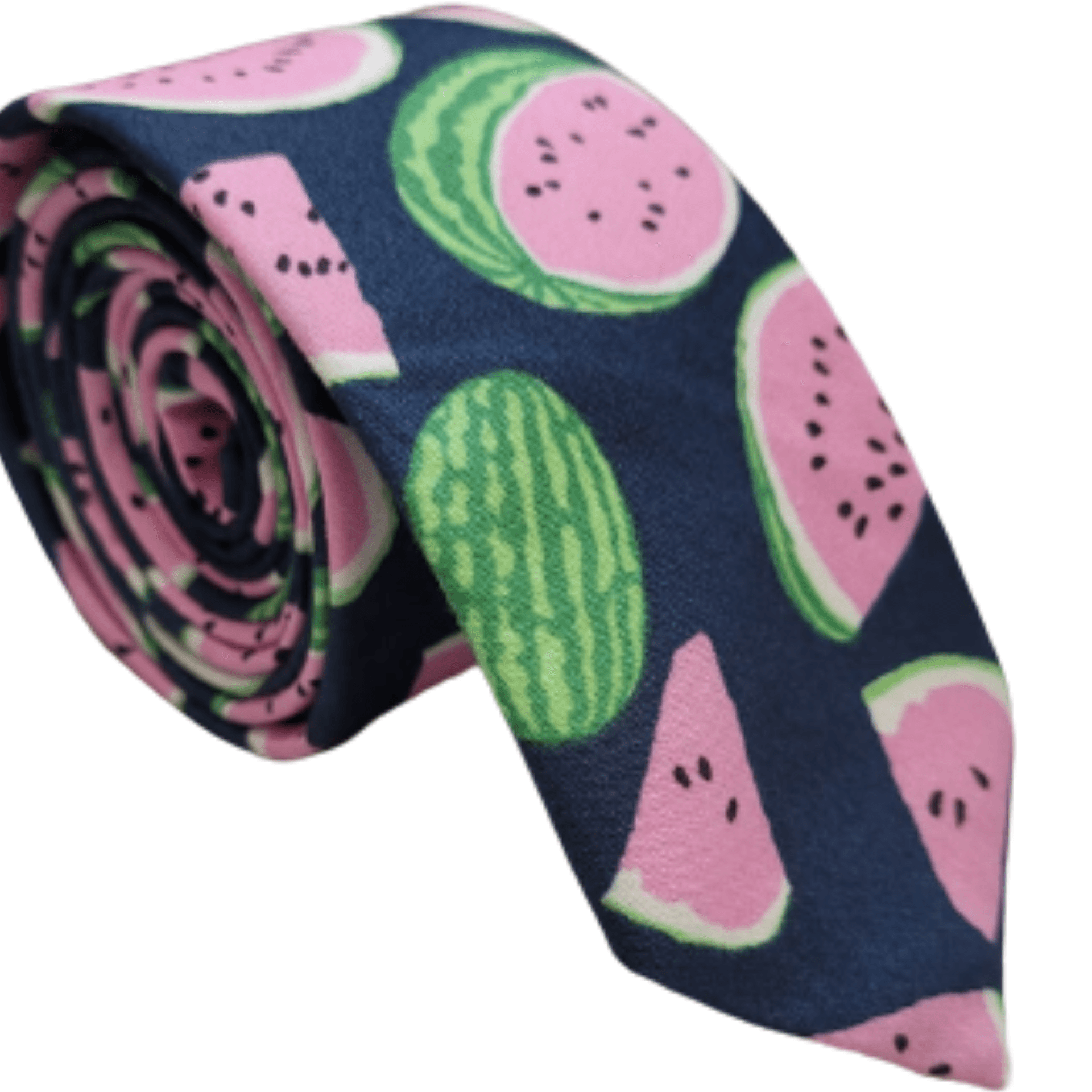 Gravata Algodão Slim Azul com Desenhos Melancia