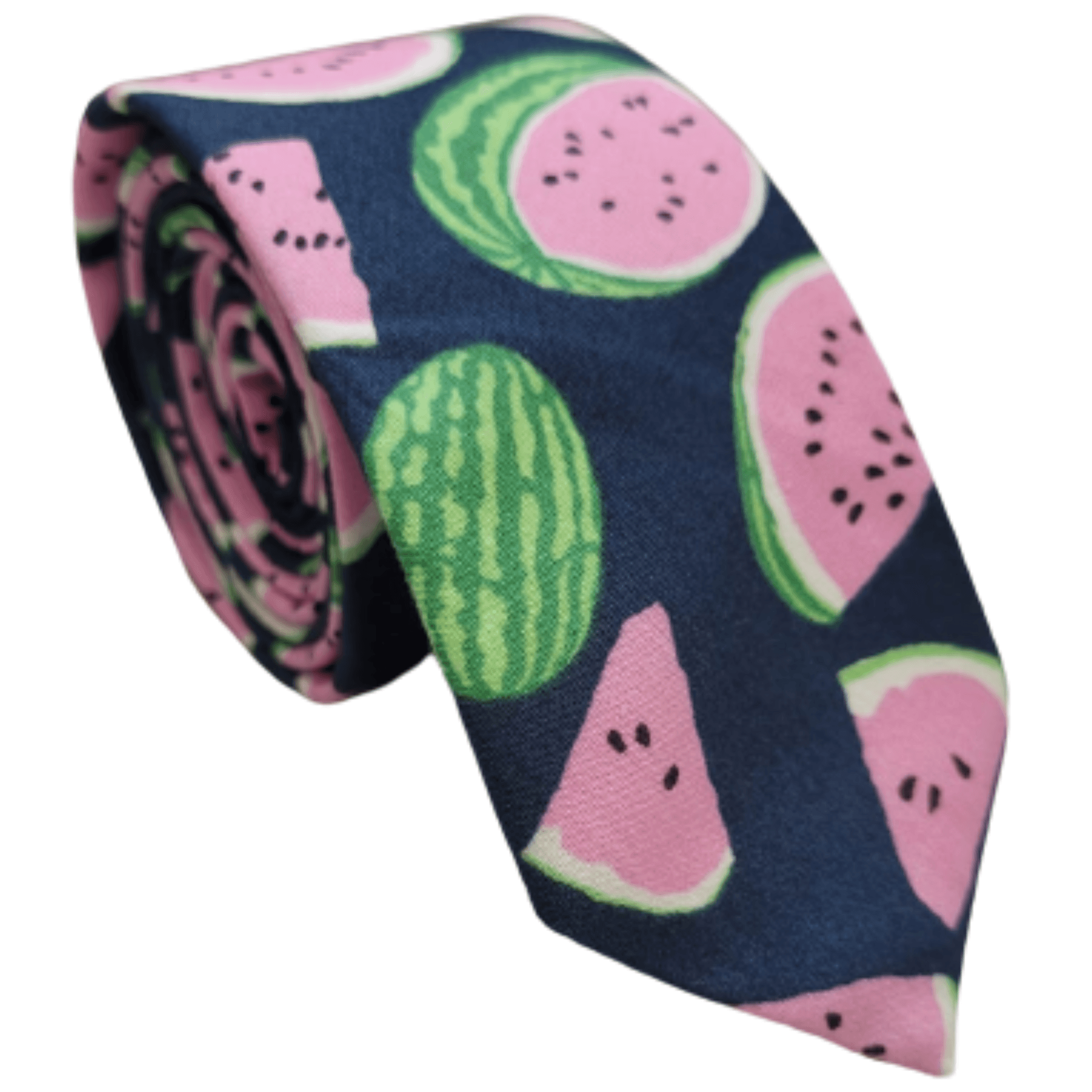 Gravata Algodão Slim Azul com Desenhos Melancia - Hover