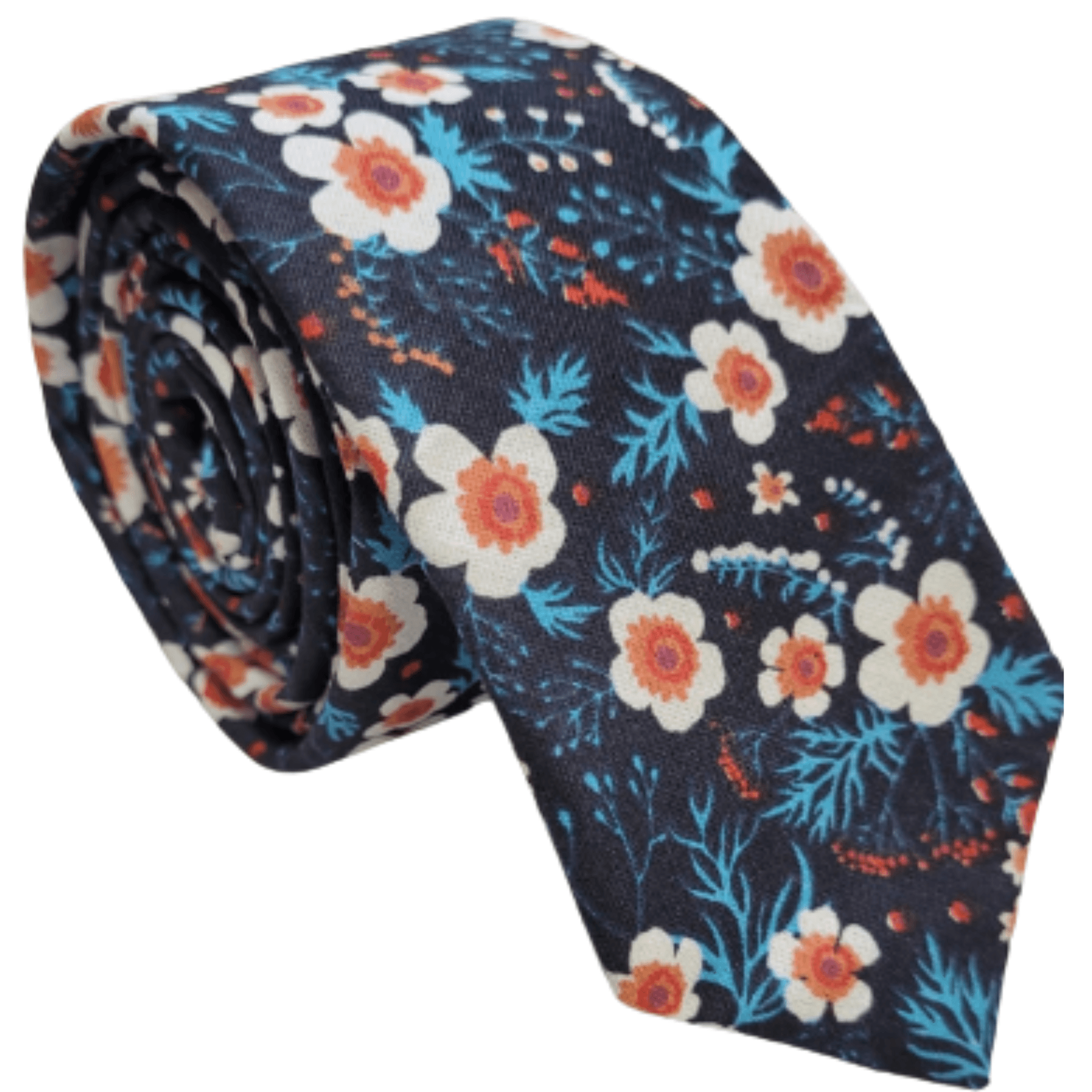 Gravata Algodão Slim Floral Azul  E  Branco - Hover
