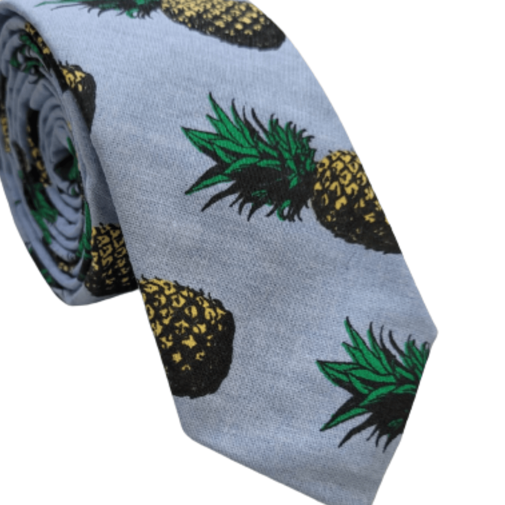 Gravata Algodão Slim Azul com  Desenhos Abacaxi