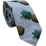 GravataSlimAlgodaoAzulcomDesenhosAbacaxi