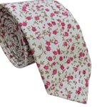 GravataSlimAlgodaoBrancacomFloralRosa