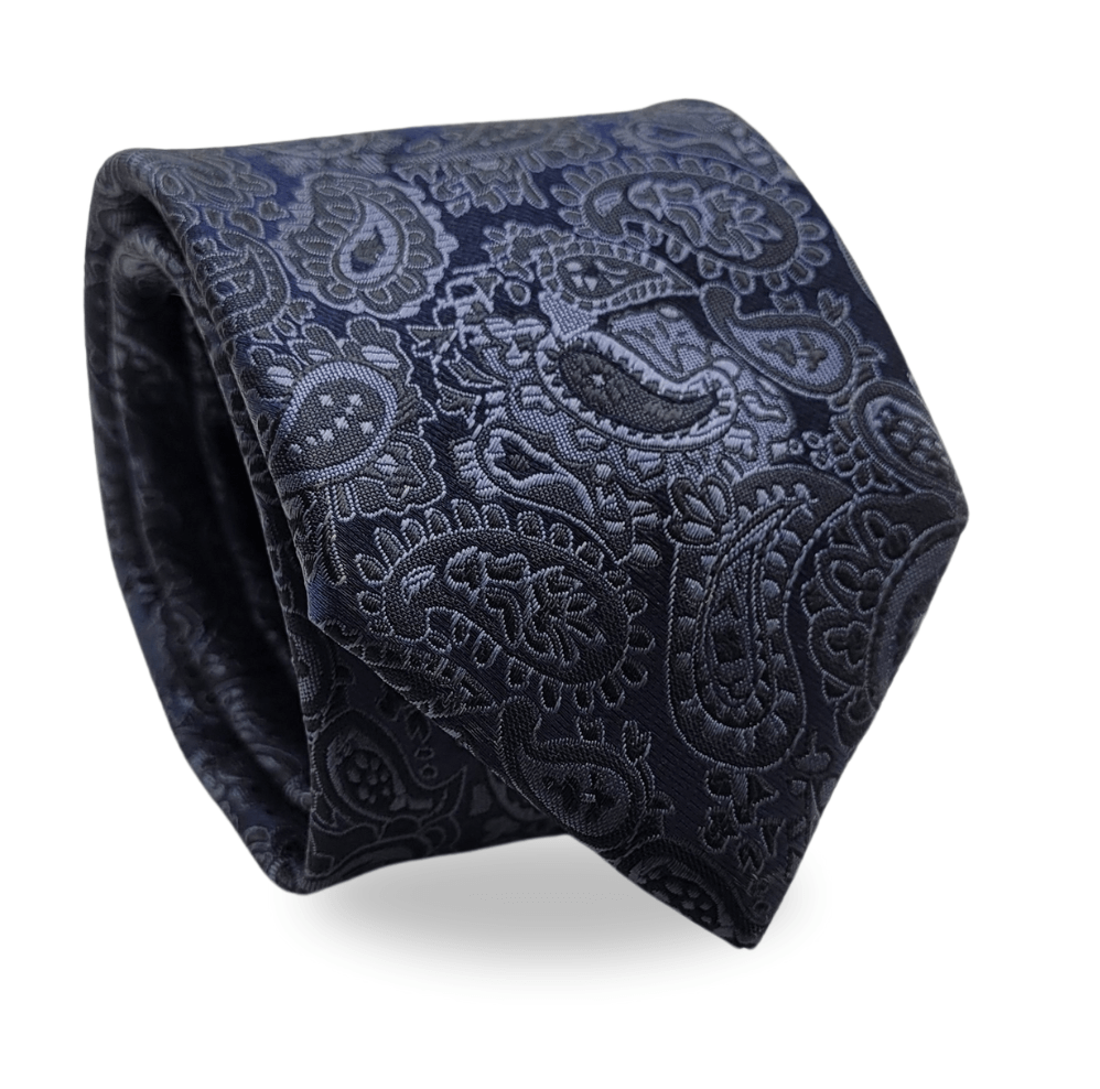 Gravata Tradicional Em Poliéster Cashmere Marinho e Preto - Hover