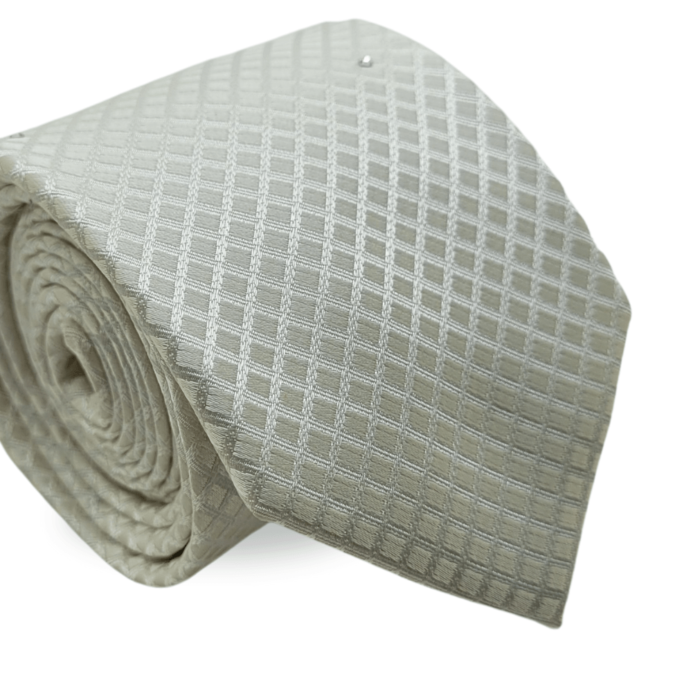 Gravata Tradicional Com Desenhos Geométricos Em Seda Pura Swarovski Bege Textura Medium 1