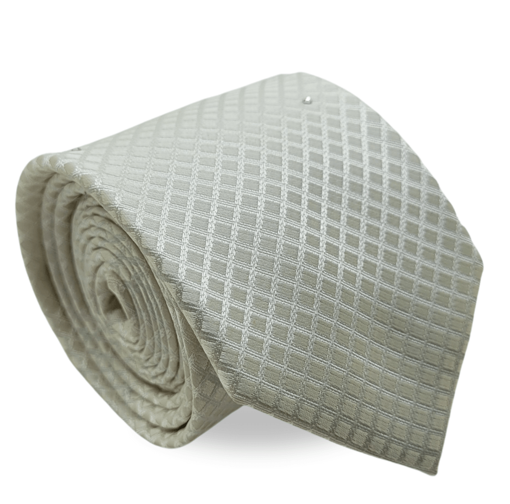 Gravata Tradicional Com Desenhos Geométricos Em Seda Pura Swarovski Bege Textura Medium 1 - Hover