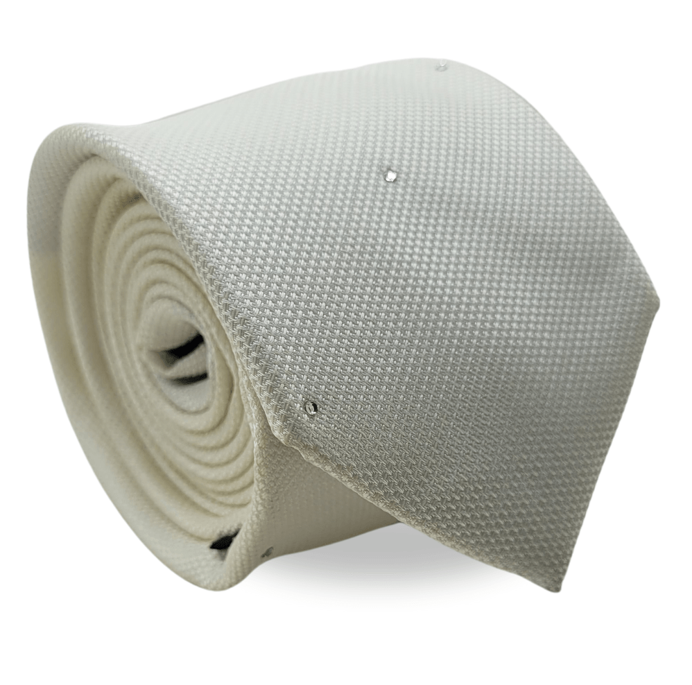 Gravata Tradicional Com Desenhos Geométricos Em Seda Pura Swarovski Bege Textura Small - Hover