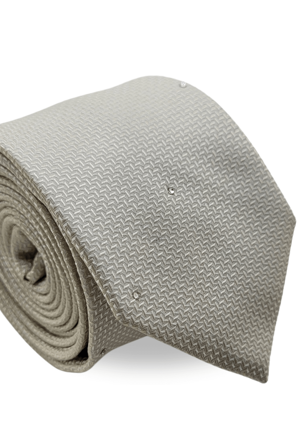 Gravata Tradicional Com Desenhos Geométricos Em Seda Pura Swarovski Bege Textura Small