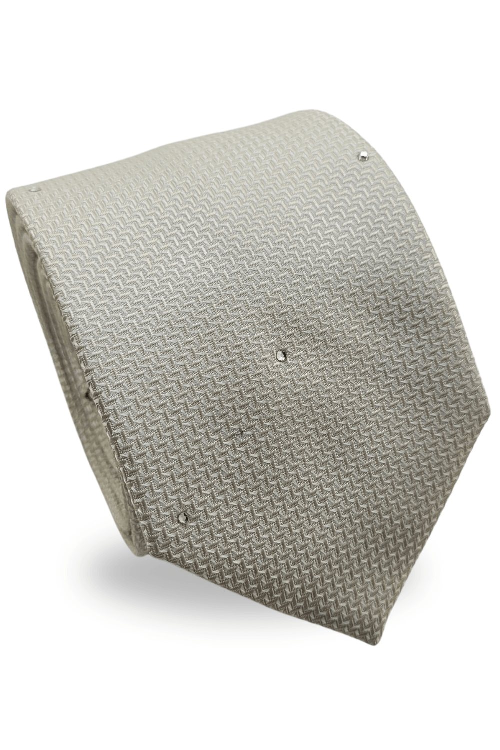 Gravata Tradicional Com Desenhos Geométricos Em Seda Pura Swarovski Bege Textura Small - Hover