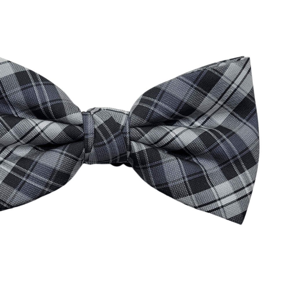 Gravata Borboleta em Poliéster Azul e Cinza com Desenho Xadrez