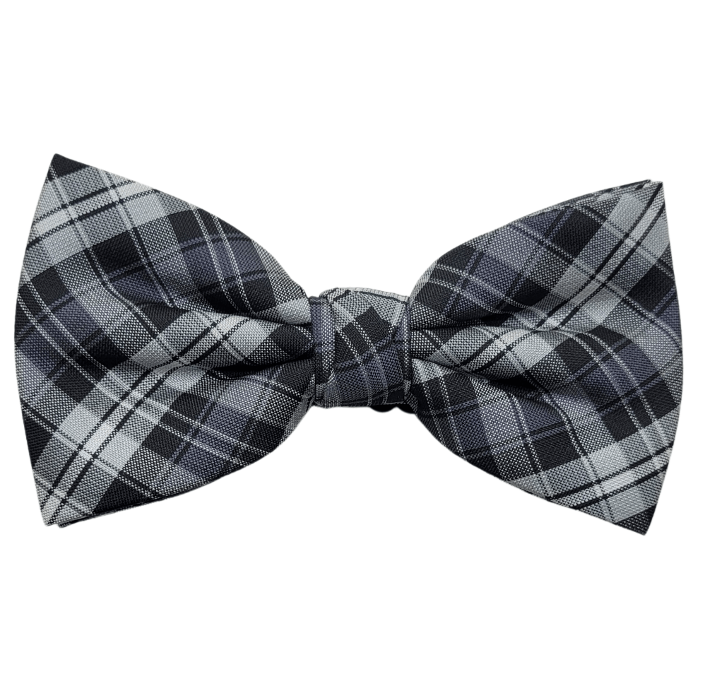 Gravata Borboleta em Poliéster Azul e Cinza com Desenho Xadrez - Hover
