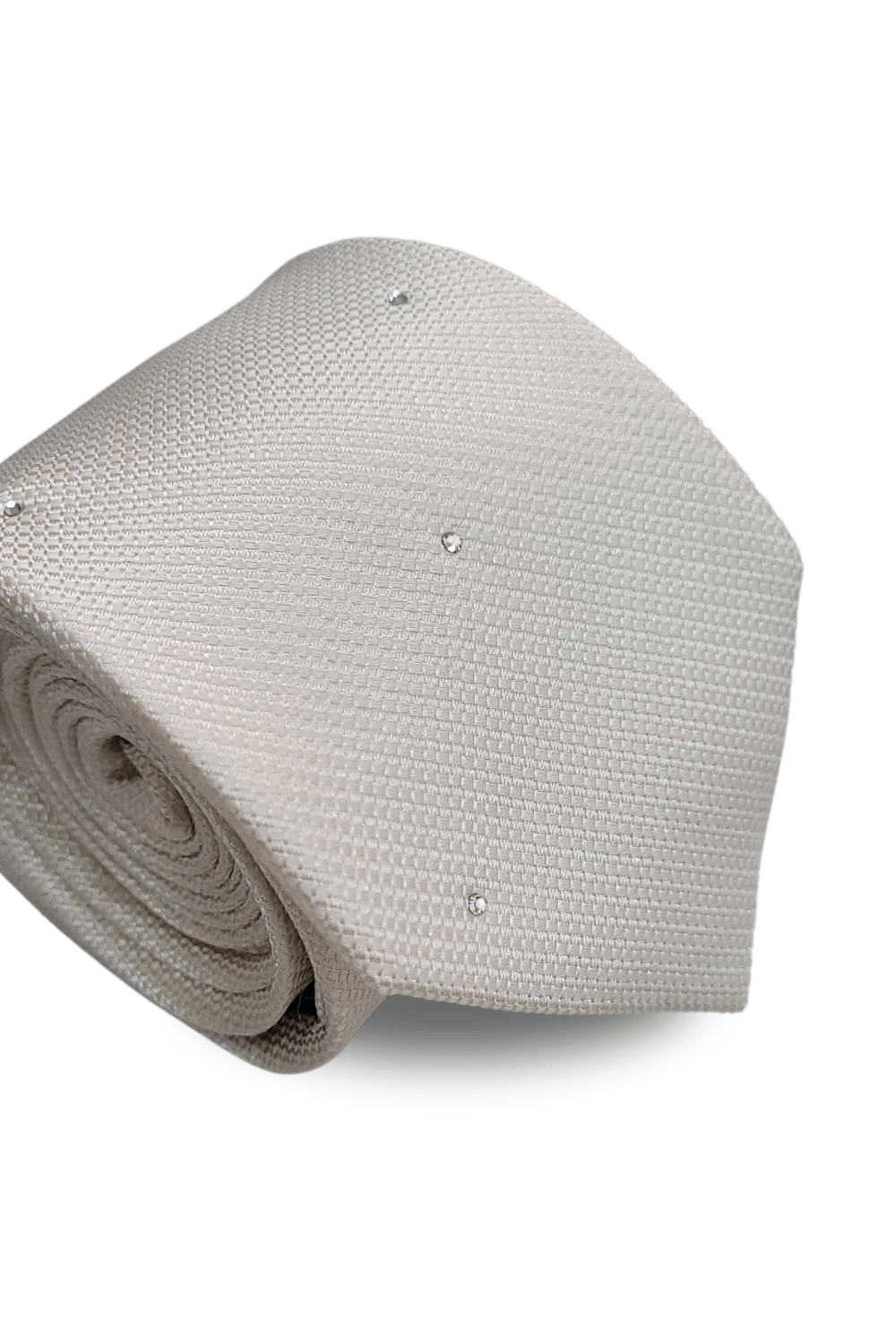 Gravata Tradicional Com Desenhos Geométricos Em Seda Pura Swarovski Bege Textura Small