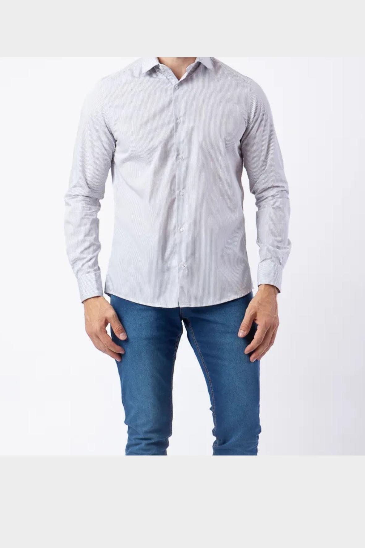 Camisa Camelo Manga Longa  Bordado Punho Cinza